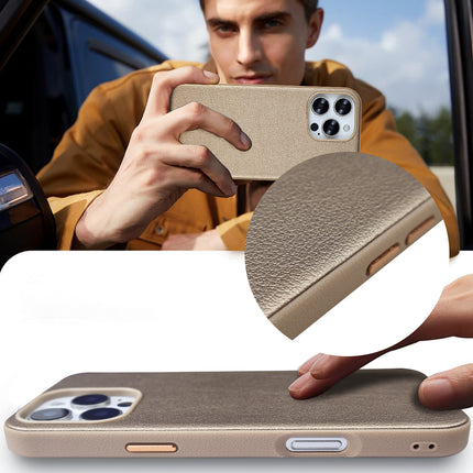 iPhone 16 Pro Max Leather Finish Back Case + Free 6D Tempered Glass Screen Protector