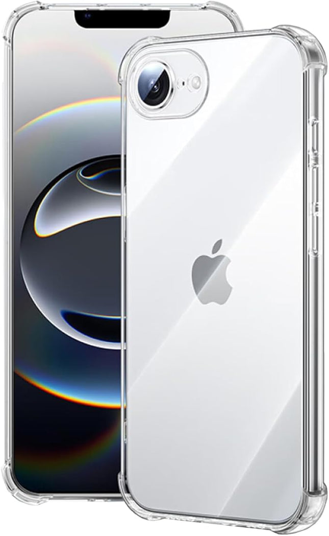 iPhone 16E Clear Anti-Shock Armour Case – Transparent Rugged TPU Cover + FREE 6D Tempered Glass Screen Protector