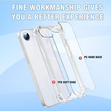 iPhone 16E Clear Anti-Shock Armour Case – Transparent Rugged TPU Cover + FREE 6D Tempered Glass Screen Protector