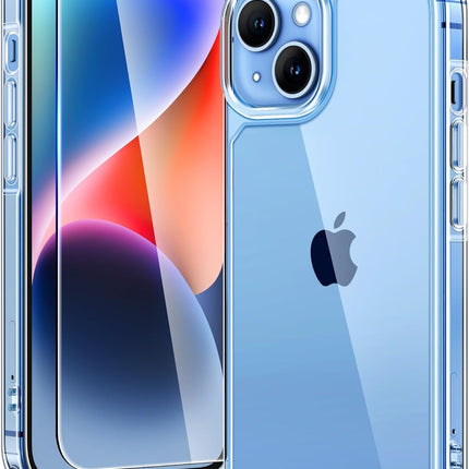 iPhone 14 Plus Case with HD Screen Protector - Non-Yellowing Clear Shockproof Cover with 12 FT Military Grade Drop Protection + Free 6D Tempered Glass Screen Protector for iPhone 14 Plus 6.7 inch
