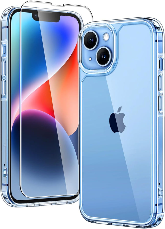iPhone 14 Plus Case with HD Screen Protector - Non-Yellowing Clear Shockproof Cover with 12 FT Military Grade Drop Protection + Free 6D Tempered Glass Screen Protector for iPhone 14 Plus 6.7 inch