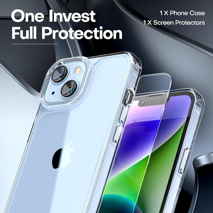 iPhone 14 Plus Case with HD Screen Protector - Non-Yellowing Clear Shockproof Cover with 12 FT Military Grade Drop Protection + Free 6D Tempered Glass Screen Protector for iPhone 14 Plus 6.7 inch