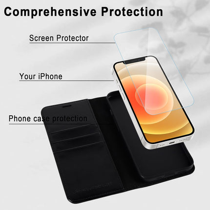 iPhone 11 Leather Wallet Case with RFID Blocking – Premium Flip Folio Cover with Card Holder Slots & Kickstand Stand | Shockproof Drop Protection Magnetic Closure + FREE Tempered Glass Screen Protector