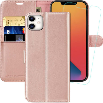 iPhone 11 Leather Wallet Case with RFID Blocking – Premium Flip Folio Cover with Card Holder Slots & Kickstand Stand | Shockproof Drop Protection Magnetic Closure + FREE Tempered Glass Screen Protector