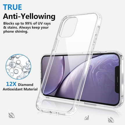 iPhone 12 / 12 Pro Clear Anti-Yellowing Case + 360° Rotating Clip Holster – Military Grade Shockproof Slim Hard PC + Soft TPU Cover + FREE 6D Tempered Glass