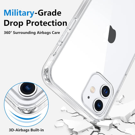 iPhone 12 / 12 Pro Clear Anti-Yellowing Case + 360° Rotating Clip Holster – Military Grade Shockproof Slim Hard PC + Soft TPU Cover + FREE 6D Tempered Glass