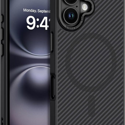 iPhone 16 CarbonDefender Case – Carbon Fiber Shockproof Armor Cover + FREE 6D Tempered Glass Screen Protector