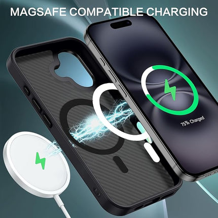iPhone 16 CarbonDefender Case – Carbon Fiber Shockproof Armor Cover + FREE 6D Tempered Glass Screen Protector