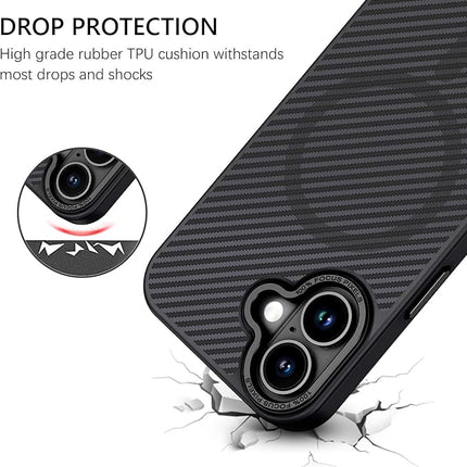 iPhone 16 CarbonDefender Case – Carbon Fiber Shockproof Armor Cover + FREE 6D Tempered Glass Screen Protector