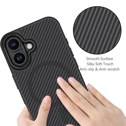 iPhone 16 CarbonDefender Case – Carbon Fiber Shockproof Armor Cover + FREE 6D Tempered Glass Screen Protector