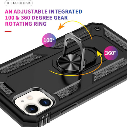 iPhone 11 Military Grade Case with Ring Kickstand – Heavy Duty Shockproof Armour Dual Layer TPU PC Cover | 360° Rotating Magnetic Ring Stand | Drop Tested MIL-STD-810G Protection + FREE 6D Tempered Glass Screen Protector