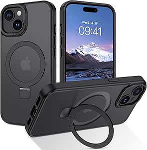 iPhone 15 Metal MagSafe Case with Back Stand – Shockproof Magnetic Cover + Free 6D Tempered Glass Screen Protector