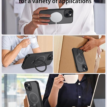 iPhone 15 Metal MagSafe Case with Back Stand – Shockproof Magnetic Cover + Free 6D Tempered Glass Screen Protector