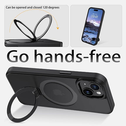 iPhone 15 Metal MagSafe Case with Back Stand – Shockproof Magnetic Cover + Free 6D Tempered Glass Screen Protector