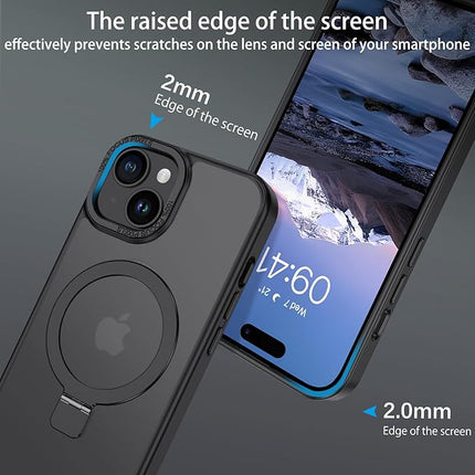 iPhone 15 Metal MagSafe Case with Back Stand – Shockproof Magnetic Cover + Free 6D Tempered Glass Screen Protector