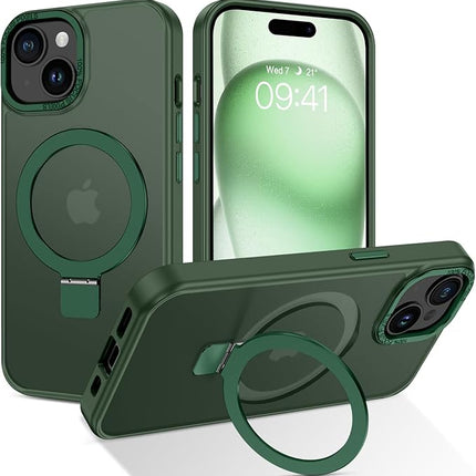 iPhone 15 Metal MagSafe Case with Back Stand – Shockproof Magnetic Cover + Free 6D Tempered Glass Screen Protector