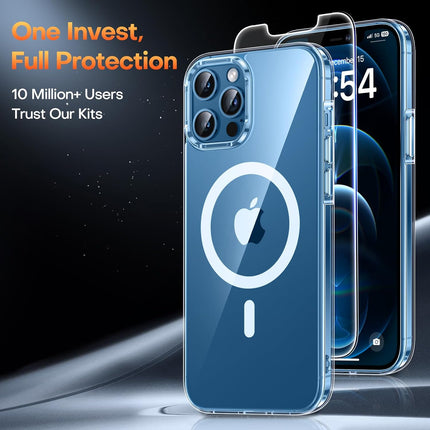 iPhone 12 Pro Max Case [MagSafe Compatible] Slim Magnetic Shockproof Clear Anti-Yellowing Cover + FREE 6D Tempered Glass | Military-Grade Protection