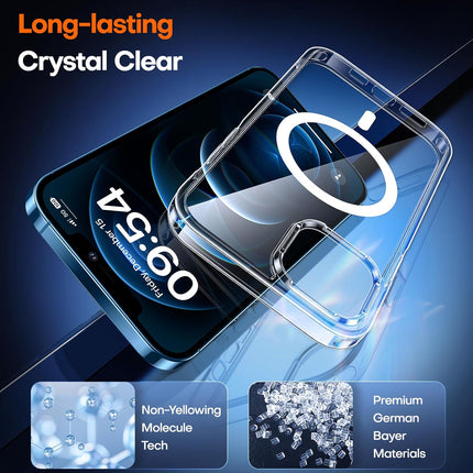 iPhone 12 Pro Max Case [MagSafe Compatible] Slim Magnetic Shockproof Clear Anti-Yellowing Cover + FREE 6D Tempered Glass | Military-Grade Protection