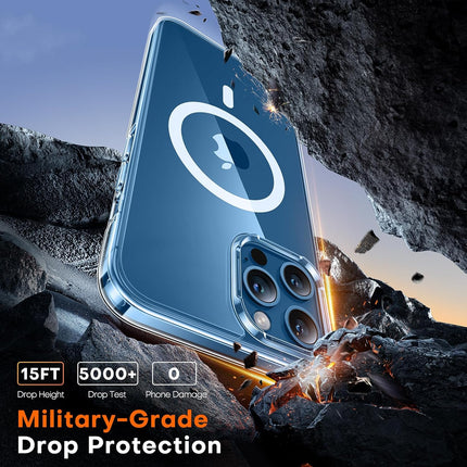 iPhone 12 Pro Max Case [MagSafe Compatible] Slim Magnetic Shockproof Clear Anti-Yellowing Cover + FREE 6D Tempered Glass | Military-Grade Protection