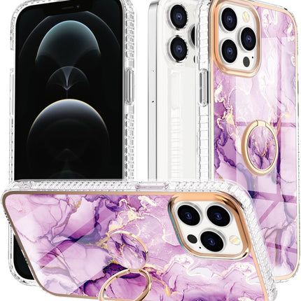 iPhone 13 Pro Max TPU Marble Design Ring Case + Free 6D Tempered Glass Screen Protector | Shockproof Kickstand Protective Cover