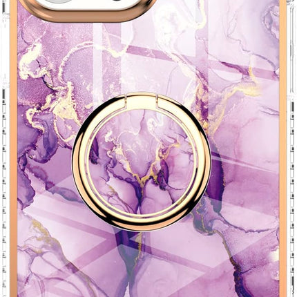 iPhone 13 Pro Max TPU Marble Design Ring Case + Free 6D Tempered Glass Screen Protector | Shockproof Kickstand Protective Cover