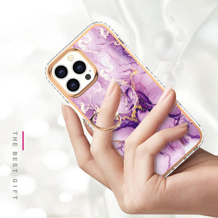 iPhone 13 Pro Max TPU Marble Design Ring Case + Free 6D Tempered Glass Screen Protector | Shockproof Kickstand Protective Cover