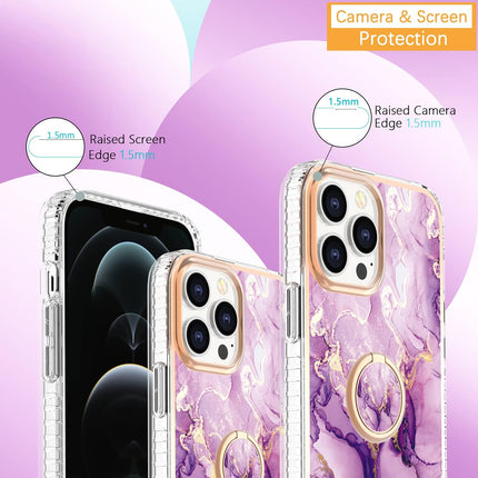 iPhone 13 Pro Max TPU Marble Design Ring Case + Free 6D Tempered Glass Screen Protector | Shockproof Kickstand Protective Cover