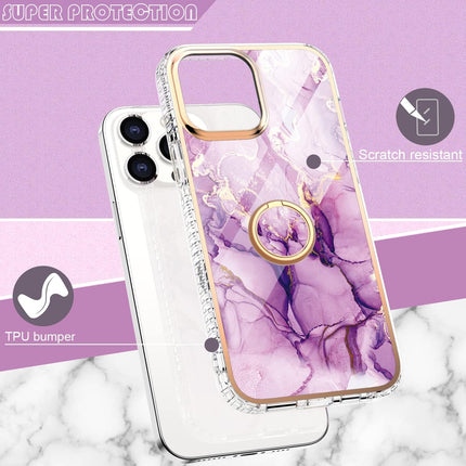 iPhone 13 Pro Max TPU Marble Design Ring Case + Free 6D Tempered Glass Screen Protector | Shockproof Kickstand Protective Cover