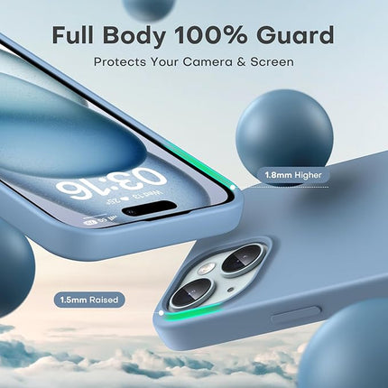 iPhone 15 Soft Matt Silicone Case – Slim Shockproof Protective Cover + Free 6D Tempered Glass Screen Protector