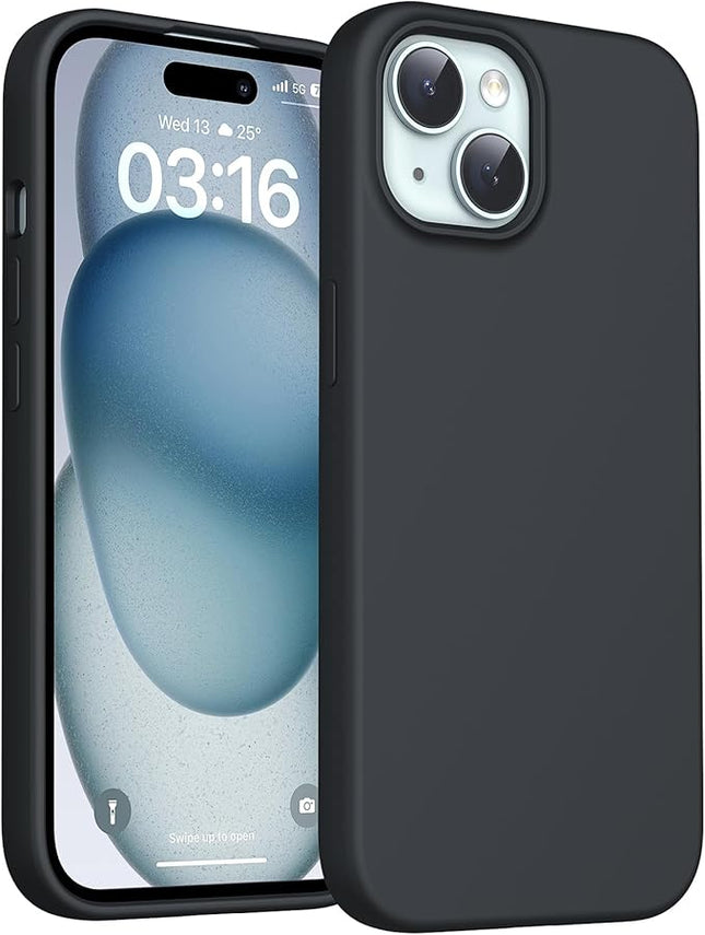 iPhone 15 Soft Matt Silicone Case – Slim Shockproof Protective Cover + Free 6D Tempered Glass Screen Protector