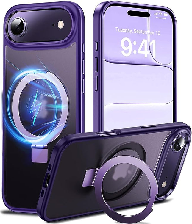 iPhone 17 Air MagSafe Metal Stand Case + 1 Pack Tempered Glass Screen Protector – Slim, Magnetic, Adjustable Stand (KIT)