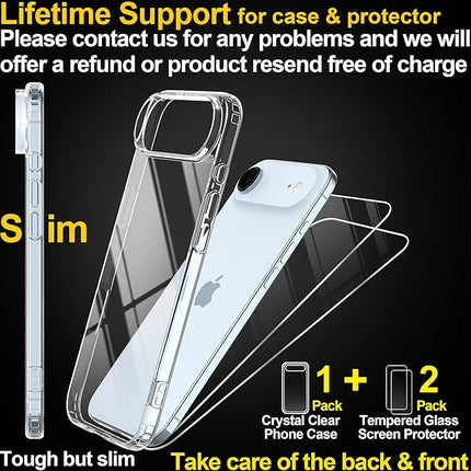 iPhone Air Clear Anti Drop Case + 2 Pack Tempered Glass Screen Protector (KIT)