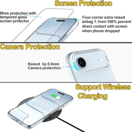 iPhone Air Clear Anti Drop Case + 2 Pack Tempered Glass Screen Protector (KIT)