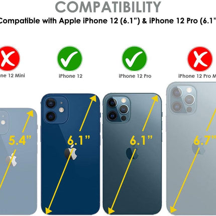 iPhone 12 / 12 Pro Leather Wallet Case with Card Holder Stand + 360° Rotating Belt Clip Holster + FREE 6D Tempered Glass Screen Protector