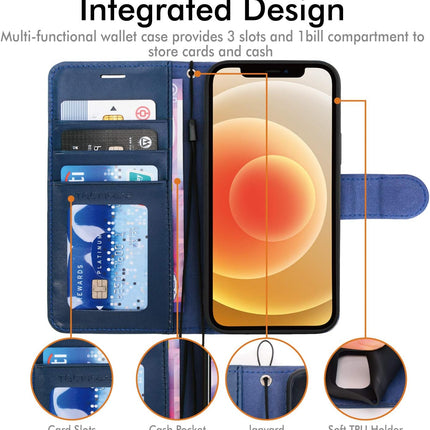 iPhone 12 / 12 Pro Leather Wallet Case with Card Holder Stand + 360° Rotating Belt Clip Holster + FREE 6D Tempered Glass Screen Protector