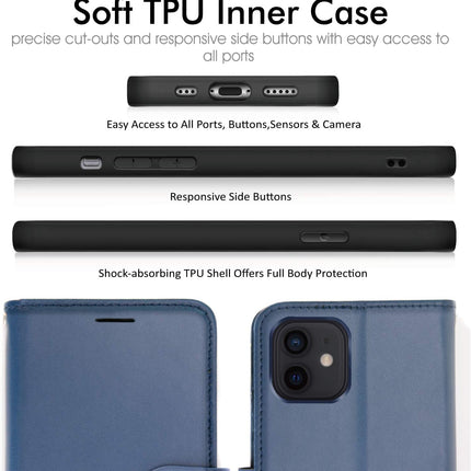 iPhone 12 / 12 Pro Leather Wallet Case with Card Holder Stand + 360° Rotating Belt Clip Holster + FREE 6D Tempered Glass Screen Protector