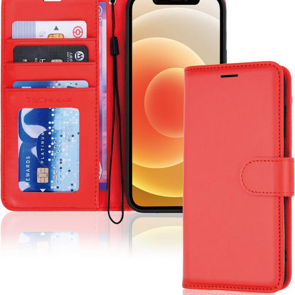iPhone 12 / 12 Pro Leather Wallet Case with Card Holder Stand + 360° Rotating Belt Clip Holster + FREE 6D Tempered Glass Screen Protector