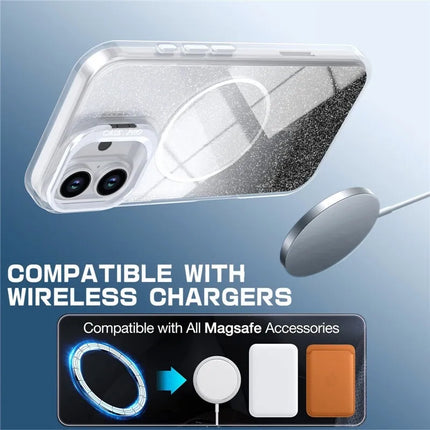 iPhone 12 / 12 Pro SleekShine Elite Clear MagSafe Case – Anti-Yellow Glitter Shockproof Cover with Card Holder Kickstand + FREE 6D Tempered Glass