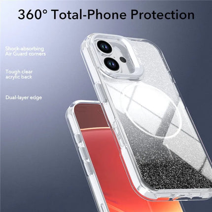 iPhone 12 / 12 Pro SleekShine Elite Clear MagSafe Case – Anti-Yellow Glitter Shockproof Cover with Card Holder Kickstand + FREE 6D Tempered Glass