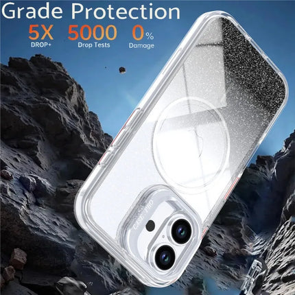 iPhone 12 / 12 Pro SleekShine Elite Clear MagSafe Case – Anti-Yellow Glitter Shockproof Cover with Card Holder Kickstand + FREE 6D Tempered Glass