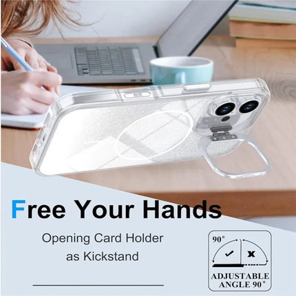 iPhone 12 / 12 Pro SleekShine Elite Clear MagSafe Case – Anti-Yellow Glitter Shockproof Cover with Card Holder Kickstand + FREE 6D Tempered Glass