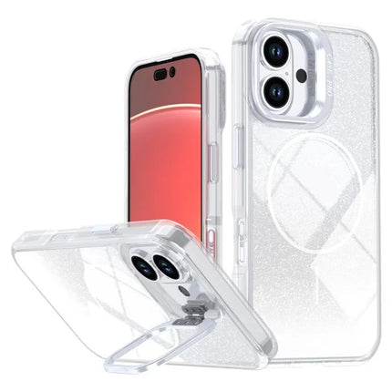 iPhone 12 / 12 Pro SleekShine Elite Clear MagSafe Case – Anti-Yellow Glitter Shockproof Cover with Card Holder Kickstand + FREE 6D Tempered Glass