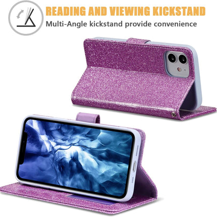 iPhone 12 / 12 Pro Shiny Heart Wallet Case (MagSafe) – Clear Glitter Shockproof Cover + Card Holder Kickstand + FREE 6D Tempered Glass