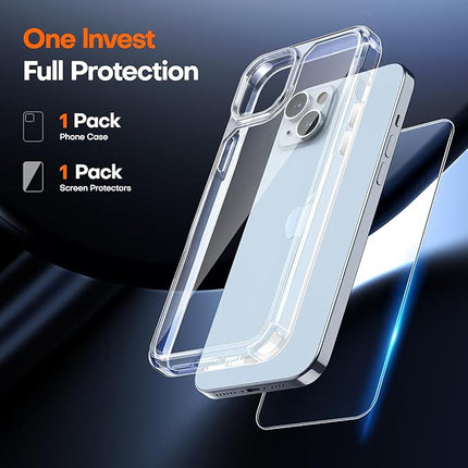iPhone 13 Clear Transparent Case Slim Shockproof Cover + FREE 6D Tempered Glass Screen Protector – Anti-Scratch Protective Phone Case