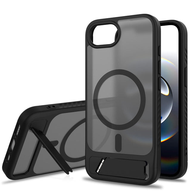 iPhone 16e Magnetic Kickstand Case – Luxury Shockproof TPU+PC MagSafe Cover with Ring Holder + FREE Tempered Glass Screen Protector