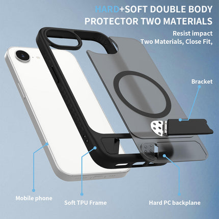 iPhone 16e Magnetic Kickstand Case – Luxury Shockproof TPU+PC MagSafe Cover with Ring Holder + FREE Tempered Glass Screen Protector